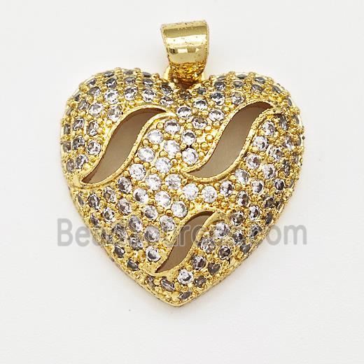 Copper Heart Pendant Micro Pave Zirconia Gold Plated