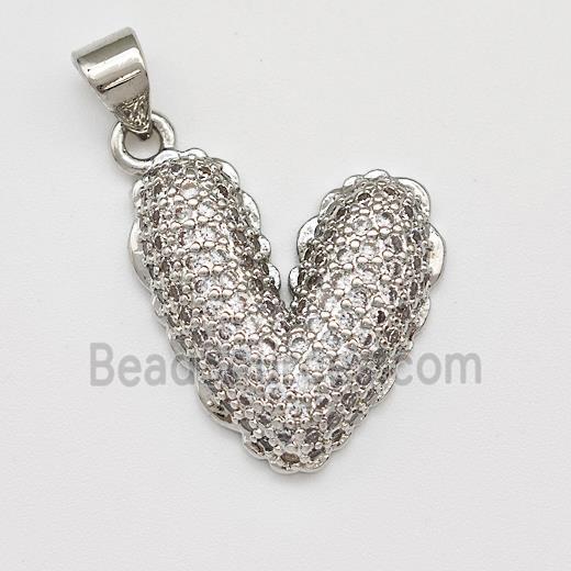 Copper Heart Pendant Micro Pave Zirconia Platinum Plated