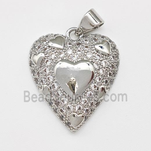 Copper Heart Pendant Micro Pave Zirconia Platinum Plated