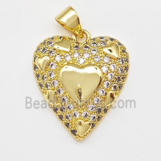 Copper Heart Pendant Micro Pave Zirconia Gold Plated