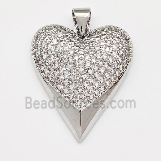 Copper Heart Pendant Micro Pave Zirconia Platinum Plated