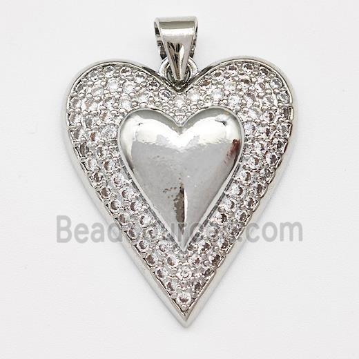 Copper Heart Pendant Micro Pave Zirconia Platinum Plated