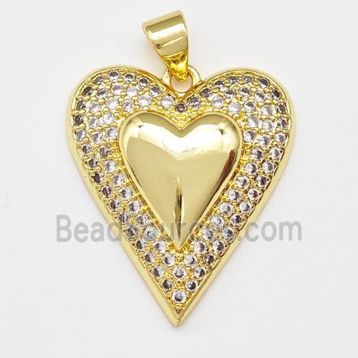 Copper Heart Pendant Micro Pave Zirconia Gold Plated