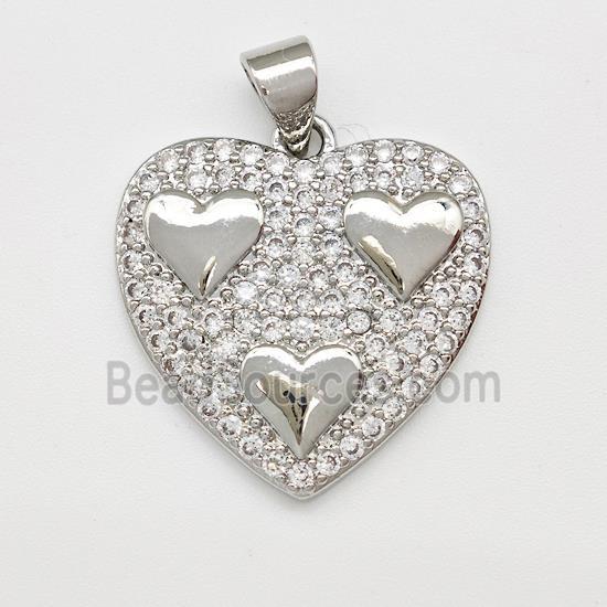 Copper Heart Pendant Micro Pave Zirconia Platinum Plated