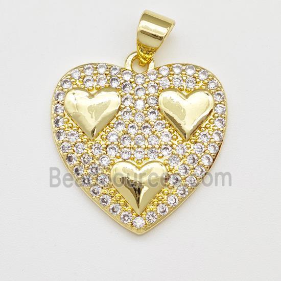 Copper Heart Pendant Micro Pave Zirconia Gold Plated