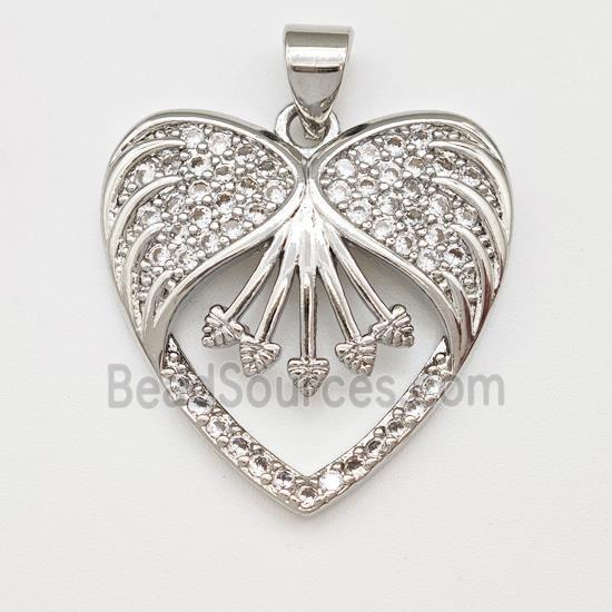 Copper Heart Pendant Micro Pave Zirconia Platinum Plated