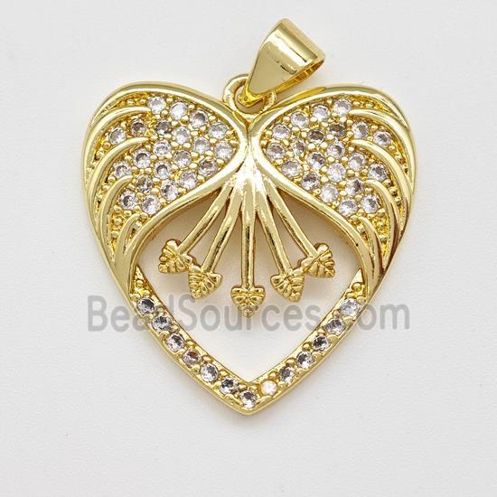 Copper Heart Pendant Micro Pave Zirconia Gold Plated