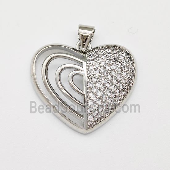 Copper Heart Pendant Micro Pave Zirconia Platinum Plated