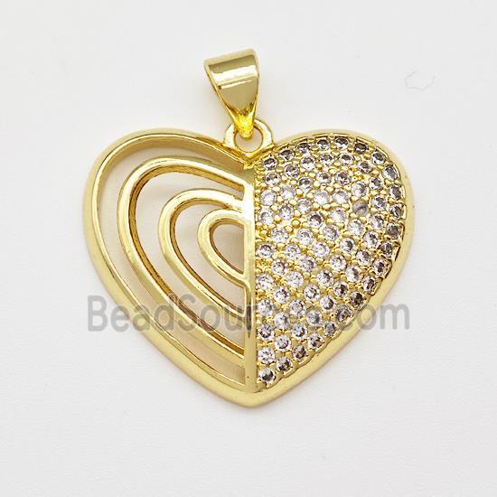 Copper Heart Pendant Micro Pave Zirconia Gold Plated