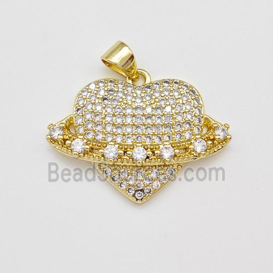 Copper Heart Pendant Micro Pave Zirconia Gold Plated