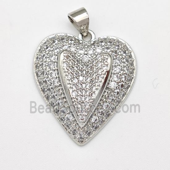 Copper Heart Pendant Micro Pave Zirconia Platinum Plated