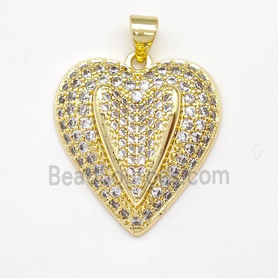 Copper Heart Pendant Micro Pave Zirconia Gold Plated