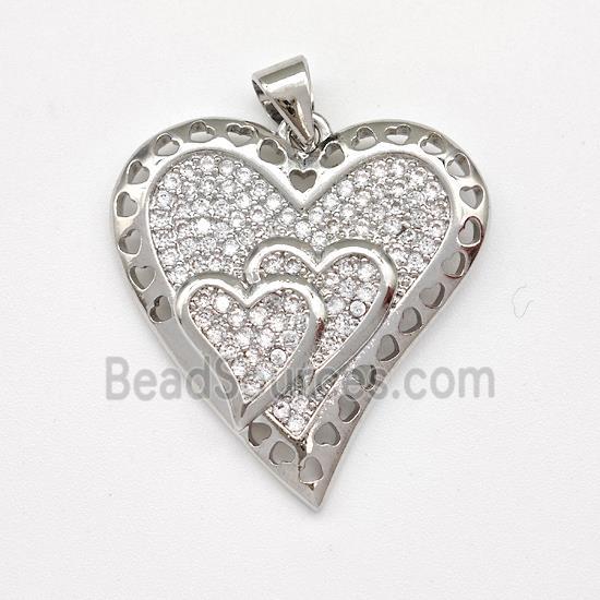 Copper Heart Pendant Micro Pave Zirconia Platinum Plated