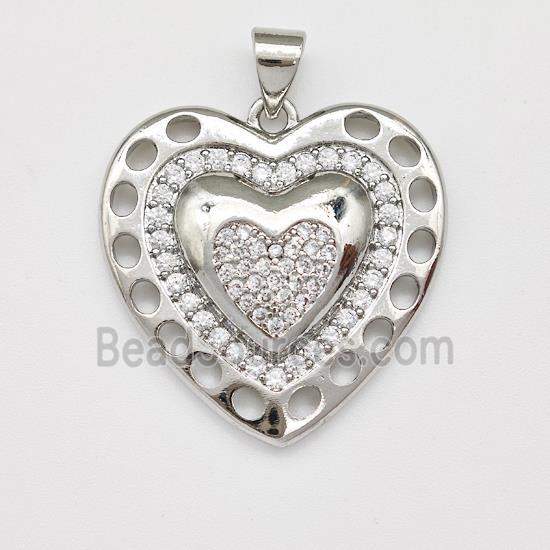 Copper Heart Pendant Micro Pave Zirconia Platinum Plated