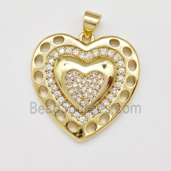 Copper Heart Pendant Micro Pave Zirconia Gold Plated