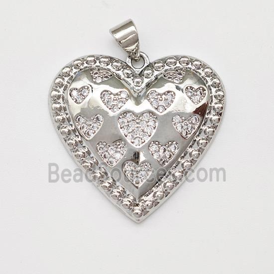 Copper Heart Pendant Micro Pave Zirconia Platinum Plated