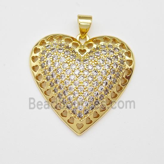 Copper Heart Pendant Micro Pave Zirconia Gold Plated