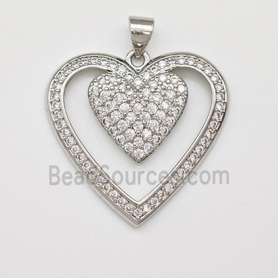 Copper Heart Pendant Micro Pave Zirconia Platinum Plated