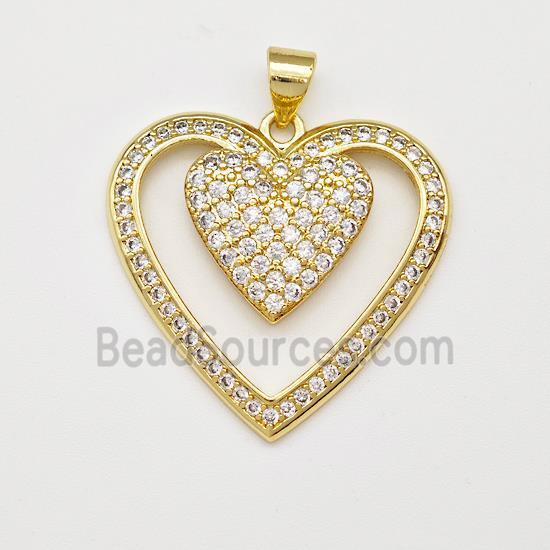 Copper Heart Pendant Micro Pave Zirconia Gold Plated