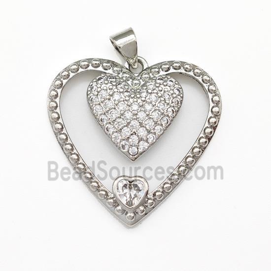 Copper Heart Pendant Micro Pave Zirconia Platinum Plated