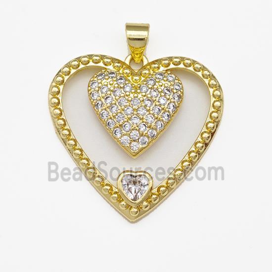 Copper Heart Pendant Micro Pave Zirconia Gold Plated