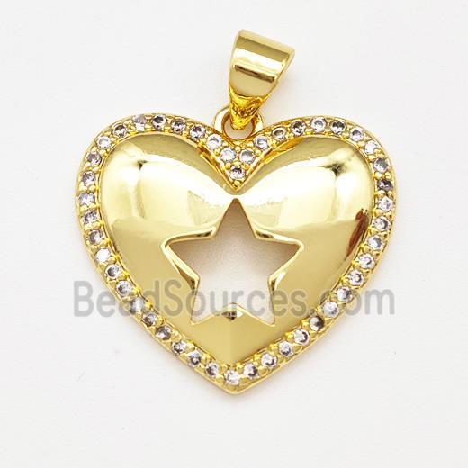 Copper Heart Pendant Micro Pave Zirconia Star Gold Plated