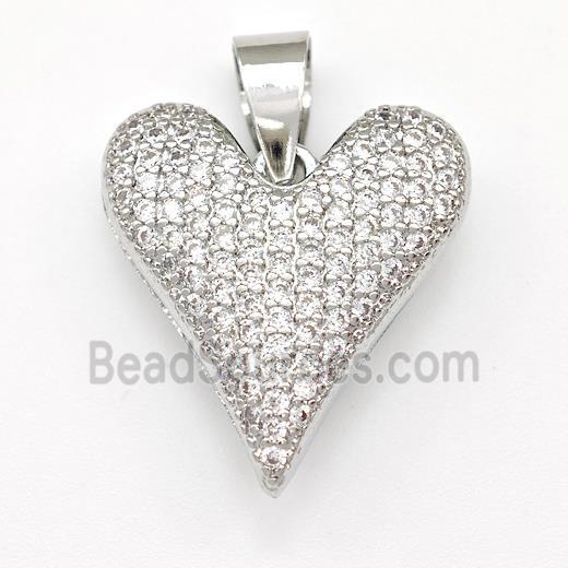 Copper Heart Pendant Micro Pave Zirconia Platinum Plated