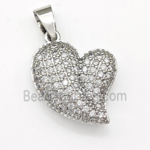 Copper Heart Pendant Micro Pave Zirconia Platinum Plated