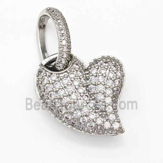 Copper Heart Pendant Micro Pave Zirconia Platinum Plated