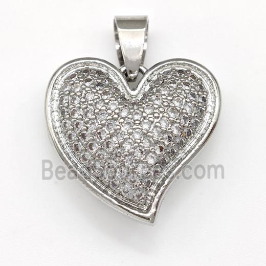 Copper Heart Pendant Micro Pave Zirconia Platinum Plated