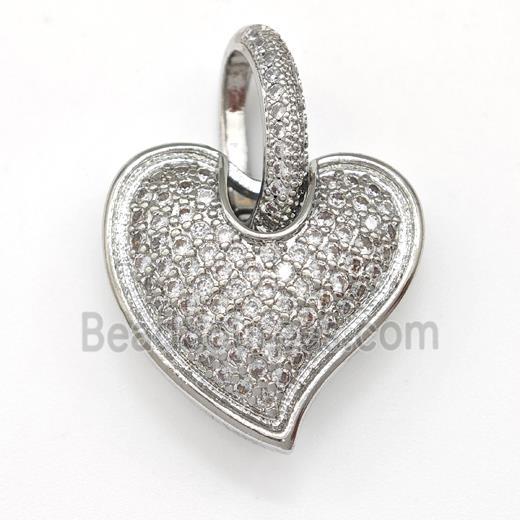 Copper Heart Pendant Micro Pave Zirconia Platinum Plated