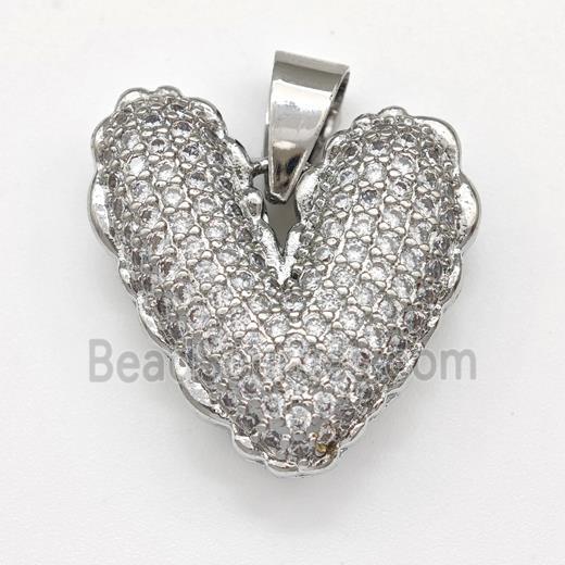 Copper Heart Pendant Micro Pave Zirconia Platinum Plated