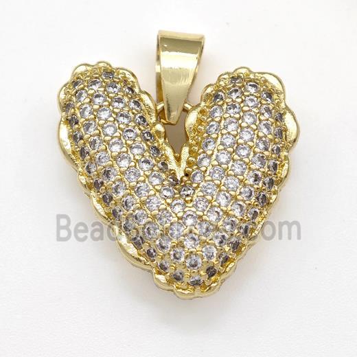 Copper Heart Pendant Micro Pave Zirconia Gold Plated