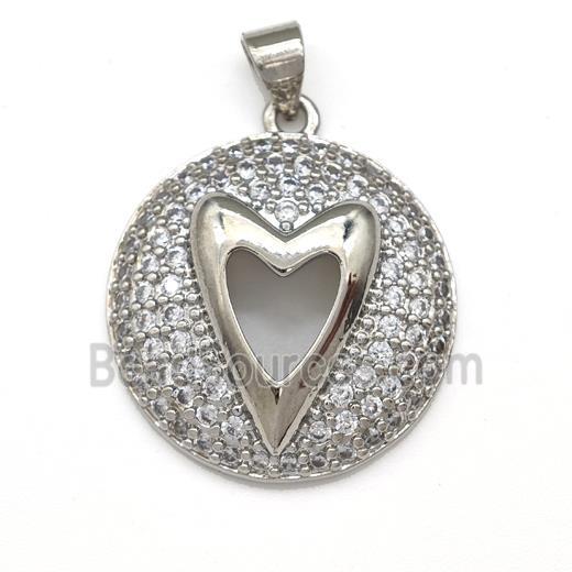 Copper Heart Pendant Micro Pave Zirconia Platinum Plated