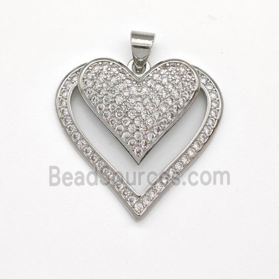 Copper Heart Pendant Micro Pave Zirconia Platinum Plated