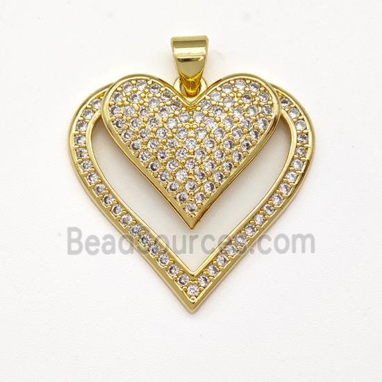 Copper Heart Pendant Micro Pave Zirconia Gold Plated