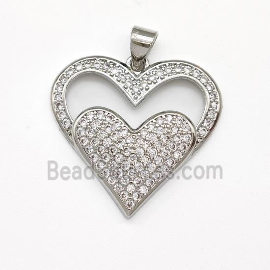 Copper Heart Pendant Micro Pave Zirconia Platinum Plated