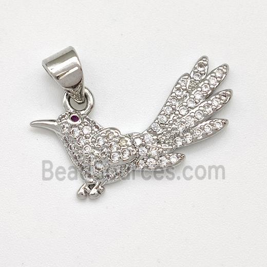 Copper Birds Pendant Micro Pave Zirconia Platinum Plated