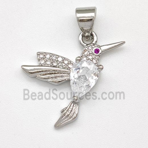 Copper Birds Pendant Micro Pave Zirconia Platinum Plated