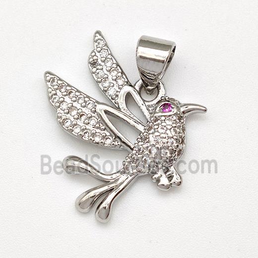 Copper Birds Pendant Micro Pave Zirconia Platinum Plated