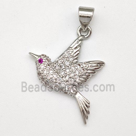 Copper Birds Pendant Micro Pave Zirconia Platinum Plated