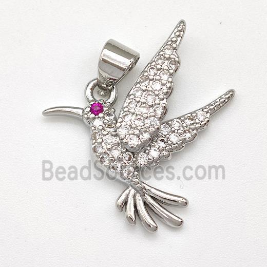 Copper Birds Pendant Micro Pave Zirconia Platinum Plated