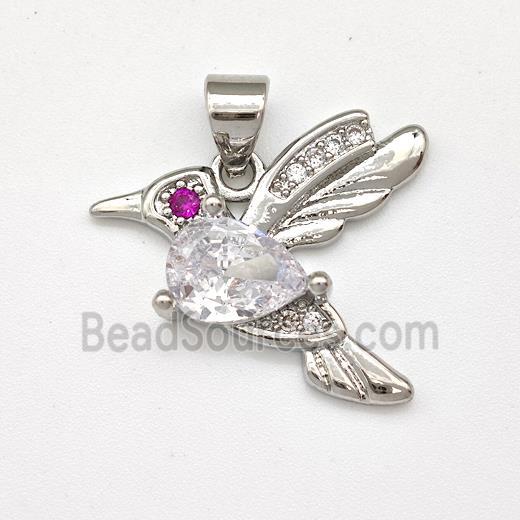 Copper Birds Pendant Micro Pave Zirconia Platinum Plated