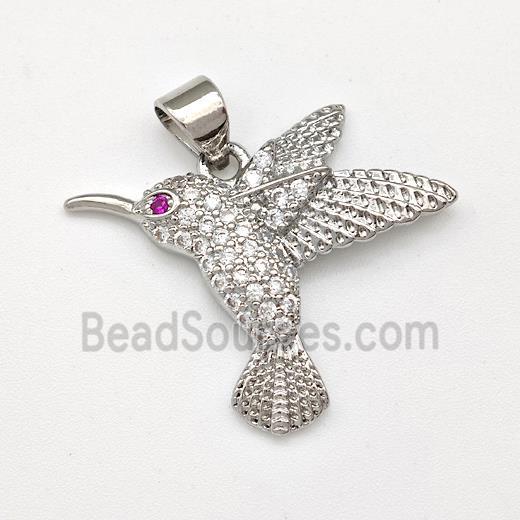 Copper HummingBirds Pendant Micro Pave Zirconia Platinum Plated