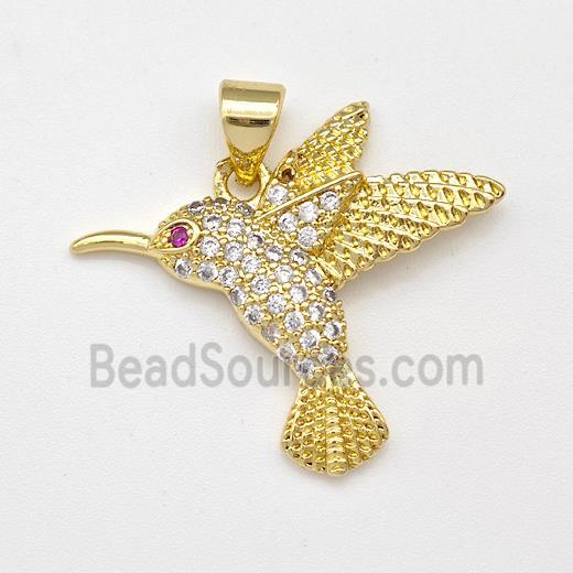 Copper HummingBirds Pendant Micro Pave Zirconia Gold Plated