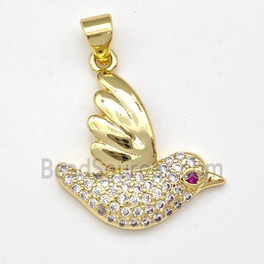 Copper Doves Birds Pendant Micro Pave Zirconia Gold Plated