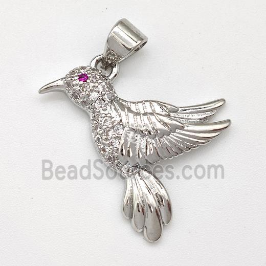 Copper Birds Pendant Micro Pave Zirconia Platinum Plated