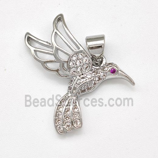 Copper HummingBirds Pendant Micro Pave Zirconia Platinum Plated