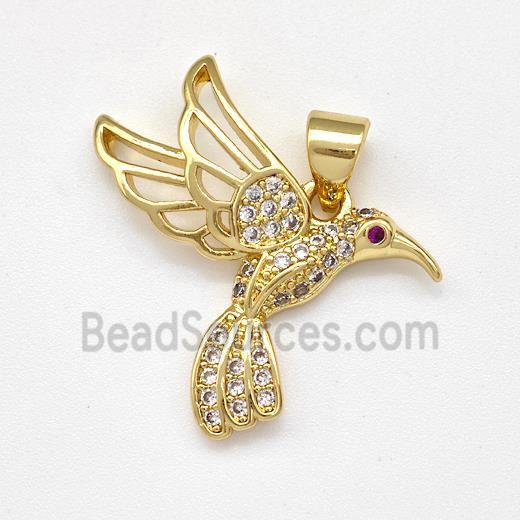 Copper Birds Pendant Micro Pave Zirconia Gold Plated