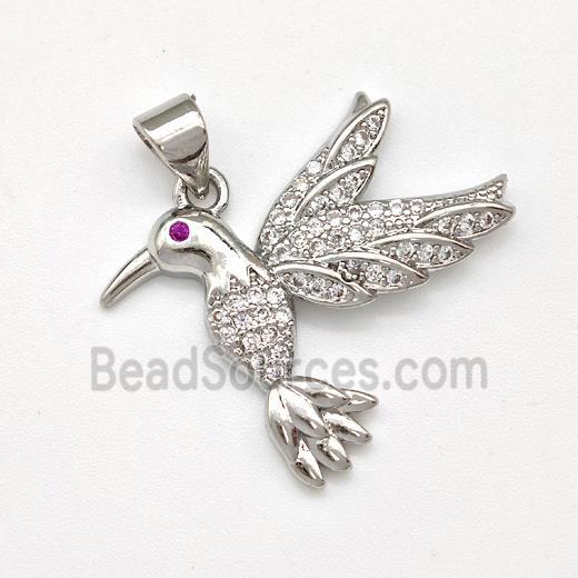 Copper Birds Pendant Micro Pave Zirconia Platinum Plated